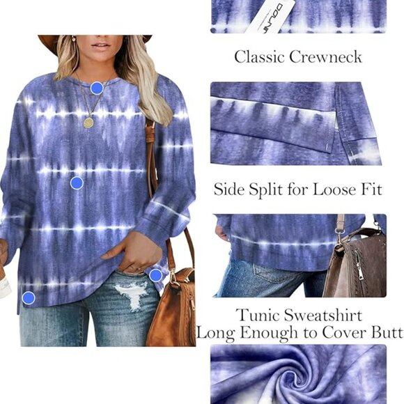 DOLNINE Plus-Size Women's 14W-20W Casual Sweatshirt Top Side Slit Pullover Shirt - Picture 2 of 12